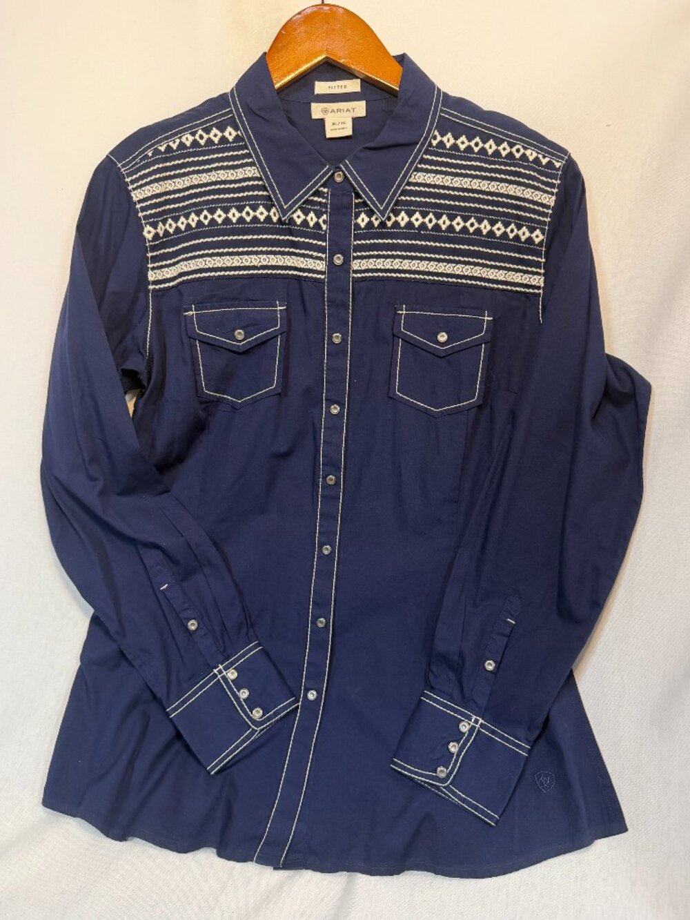 Ariat Western Shirt Womens XL Navy Embroidered Snap Front Long Sleeve Cotton